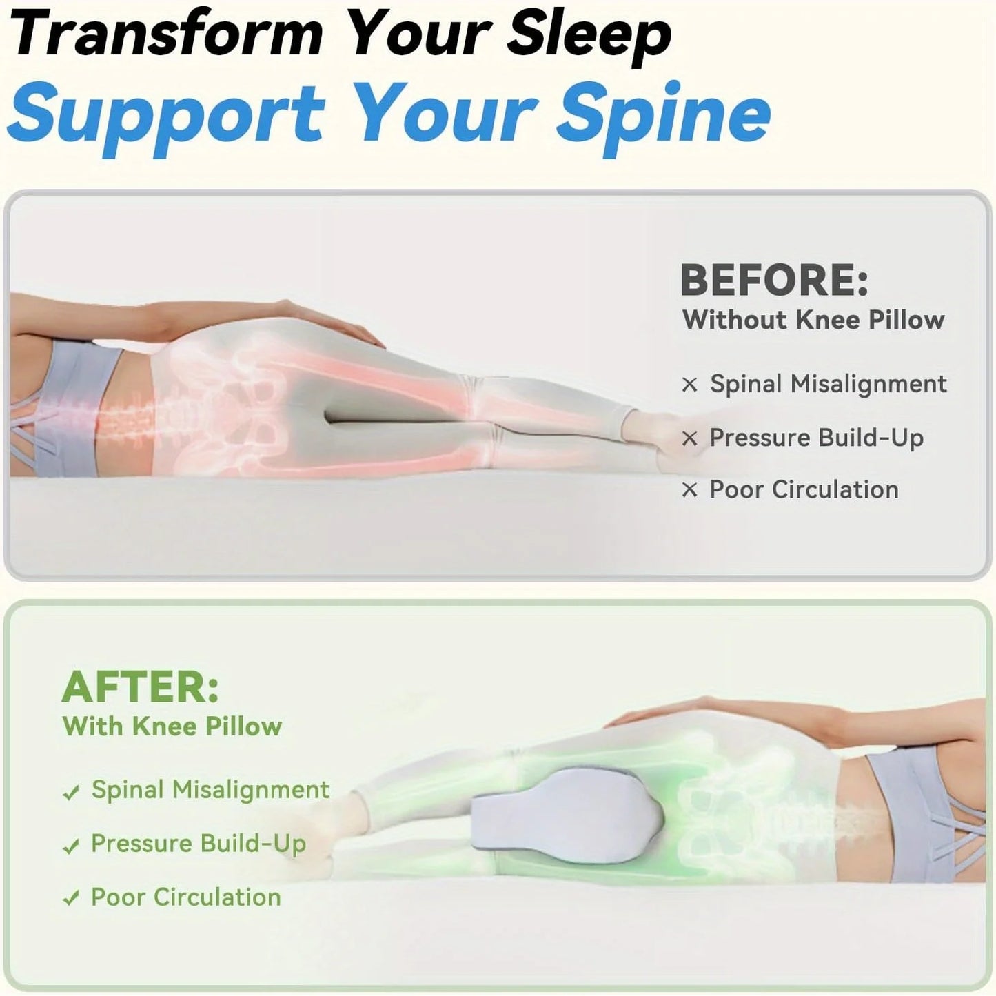 Memory Foam Large Leg & Knee Pillow for Side Sleeping - between Legs Pillow for Sciatica, Back, HIPS, Knees, Joints Discomfort